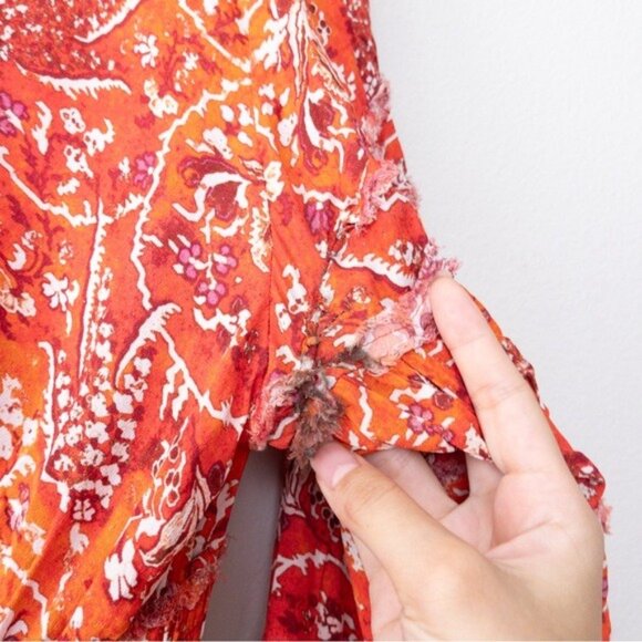 IRO Rhodey Frayed Ruffle Trim Crepe Playsuit 44 Red Romper Floral 12 - Picture 11 of 14